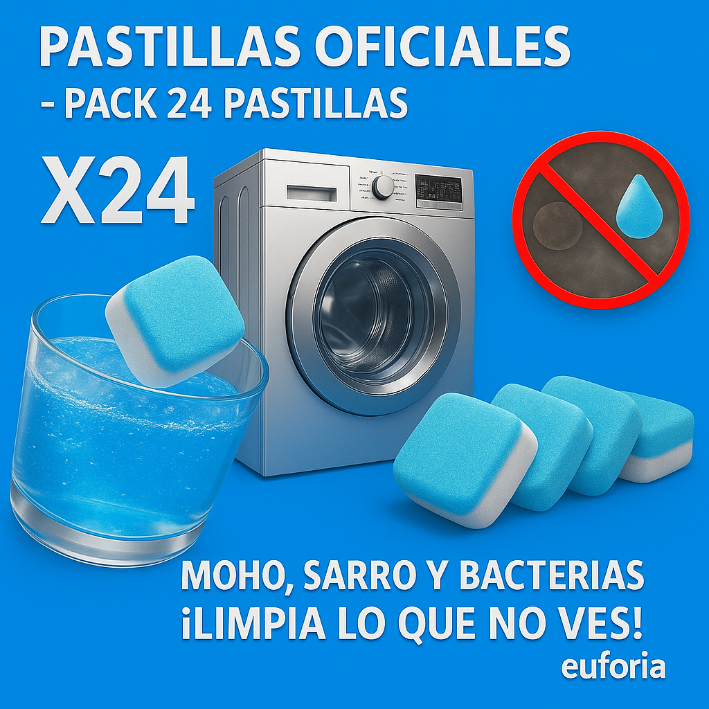 PACK PASTILLAS LIMPIADORAS OFICIALES PARA LAVARROPAS - EUFORIA EN CASA